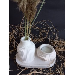 TABAKLI KÜP VAZOLU FİJİ MUMLUK SET BEYAZ