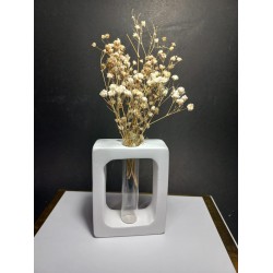 Kuru Çiçeklik Vazo, Beyaz ( Dikdörtgen Model ) Cam Tüplü Dekoratif Vazo