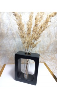 Kuru Çiçeklik Vazo Siyah ( Dikdörtgen Model ) Cam Tüplü Dekoratif Vazo