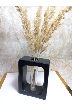 Kuru Çiçeklik Vazo Siyah ( Dikdörtgen Model ) Cam Tüplü Dekoratif Vazo