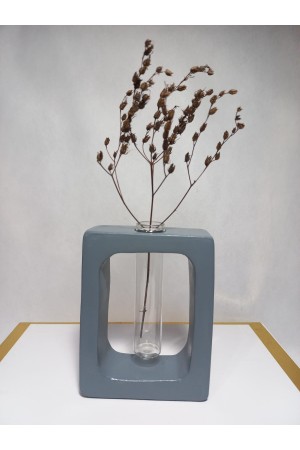 Kuru Çiçeklik Vazo,Gri ( Dikdörtgen Model ) Cam Tüplü Dekoratif Vazo