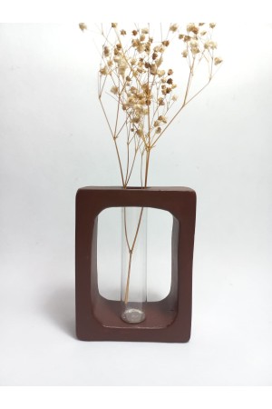 Kuru Çiçeklik Vazo, Chocolate Kahve ( Dikdörtgen Model ) Cam Tüplü Dekoratif Vazo