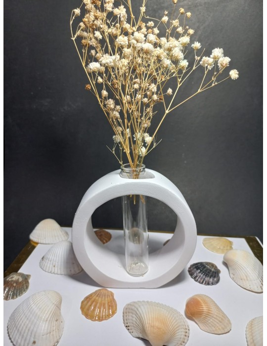 Dekoratif Vazo, Cam Tüplü, ( Yuvarlak Model ) Beyaz Dekoratif Vazo, Cam Tüplü, ( Yuvarlak Model ) Beyaz