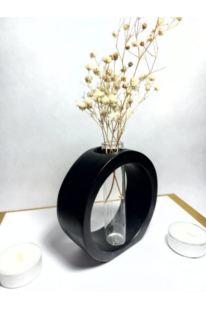 Dekoratif Vazo, Cam Tüplü,  ( Yuvarlak Model ) Siyah