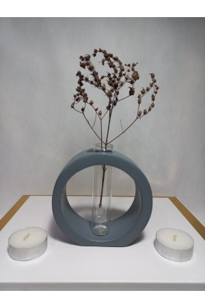 Dekoratif Vazo, Cam Tüplü,  ( Yuvarlak Model ) Gri