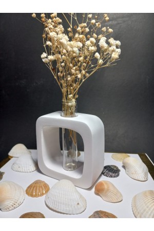 Minimal Vazo, Cam Tüplü ( Kare Model ) Dekoratif Beyaz Vazo