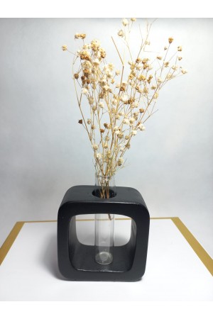 Minimal Vazo, Cam Tüplü ( Kare Model ) Dekoratif Siyah Vazo