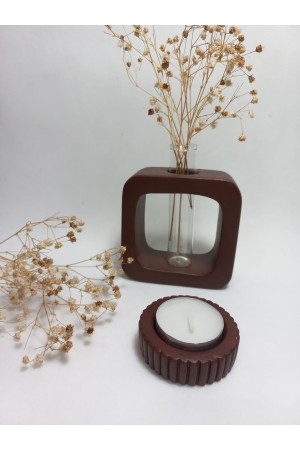 Minimal Vazo, Cam Tüplü ( Kare Model ) Dekoratif Chocolate Kahve Vazo