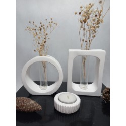 Dikdörtgen-Yuvarlak Formlu, Cam Tüplü, 2'li Dekoratif Vazo Set Beyaz Dikdörtgen-Yuvarlak Formlu, Cam Tüplü, 2'li Dekoratif Vazo Set Beyaz