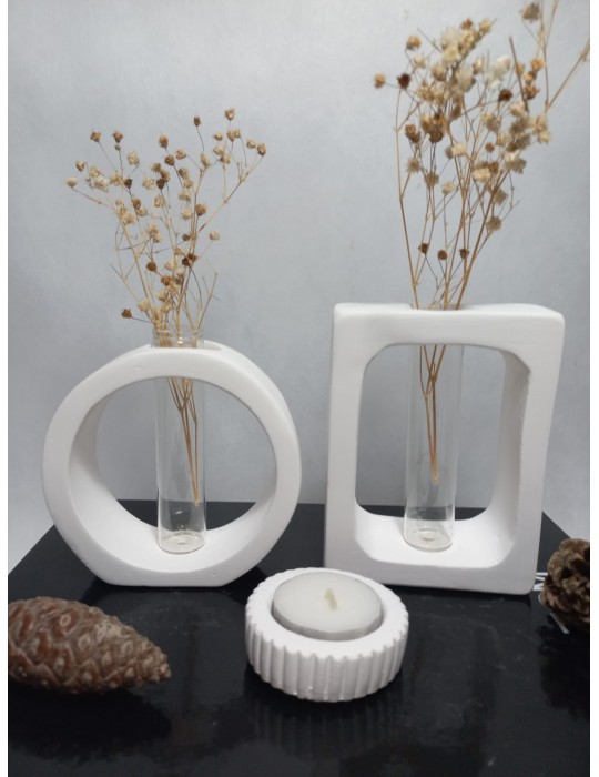 Dikdörtgen-Yuvarlak Formlu, Cam Tüplü, 2'li Dekoratif Vazo Set Beyaz Dikdörtgen-Yuvarlak Formlu, Cam Tüplü, 2'li Dekoratif Vazo Set Beyaz