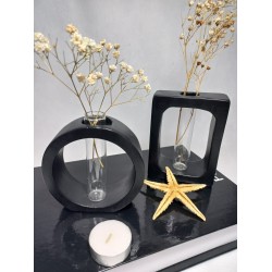 Dikdörtgen-Yuvarlak Formlu, Cam Tüplü, 2'li Dekoratif Vazo Set Siyah Dikdörtgen-Yuvarlak Formlu, Cam Tüplü, 2'li Dekoratif Vazo Set Siyah