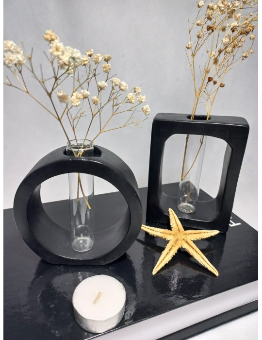 Dikdörtgen-Yuvarlak Formlu, Cam Tüplü, 2'li Dekoratif Vazo Set Siyah Dikdörtgen-Yuvarlak Formlu, Cam Tüplü, 2'li Dekoratif Vazo Set Siyah