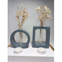 Dikdörtgen-Yuvarlak Formlu, Cam Tüplü, 2'li Dekoratif Vazo Set Gri Dikdörtgen-Yuvarlak Formlu, Cam Tüplü, 2'li Dekoratif Vazo Set Gri