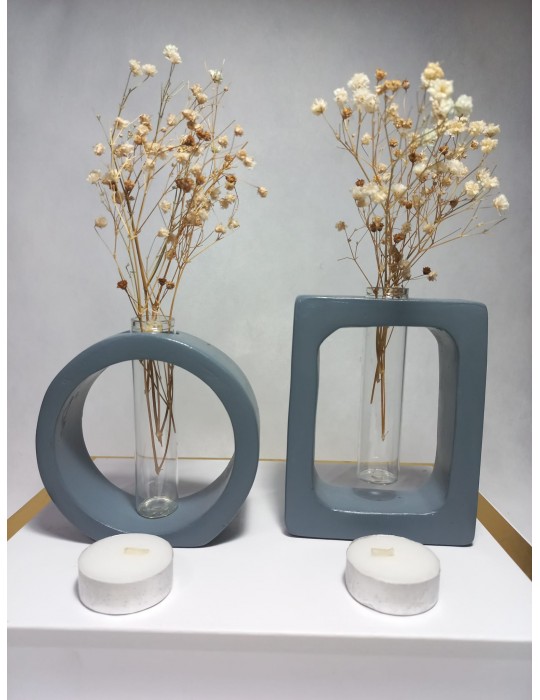 Dikdörtgen-Yuvarlak Formlu, Cam Tüplü, 2'li Dekoratif Vazo Set Gri Dikdörtgen-Yuvarlak Formlu, Cam Tüplü, 2'li Dekoratif Vazo Set Gri