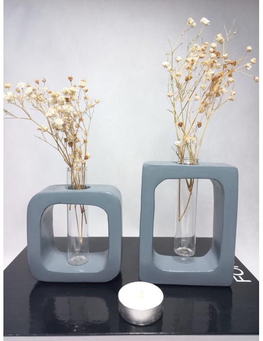 Gri Vazo Set 2'li, Kare-Dikdörtgen Formlu, Dekoratif Cam Tüplü, Kuru Çiçek Vazosu Gri Vazo Set 2'li, Kare-Dikdörtgen Formlu, Dekoratif Cam Tüplü, Kuru Çiçek Vazosu
