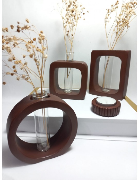 Modern Sanat Esintili, Dikdörtgen-Kare-Yuvarlak Formlu, Cam Tüplü Dekoratif 3'lü Vazo Set Chocolate Kahve Modern Sanat Esintili, Dikdörtgen-Kare-Yuvarlak Formlu, Cam Tüplü Dekoratif 3'lü Vazo Set Chocolate Kahve