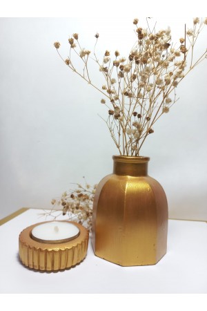 Dekoratif Minimal Vazo, Ev ve Ofis Hediyelik Aksesuar, Çiçeklik Antiquity Gold