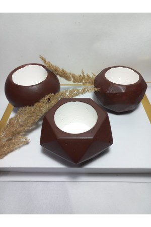 Dekoratif Chocolate Kahve Saksı 3'lü Set - Kaktüs/Sukulent Saksısı,Çiçeklik Seti
