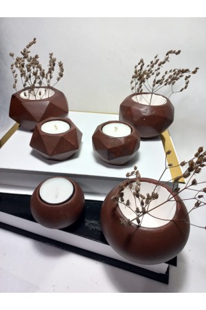 Chocolate Kahve Ev ve Ofis Aksesuarı Sukulent/Kaktüs Saksı, Mumluk Set Dekoratif Obje 6 Parça 