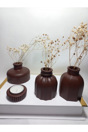 Modern Minimal Vazo Set 3'lü, Ev & Ofis Hediyelik, Dekoratif Obje, Chocolate Kahve