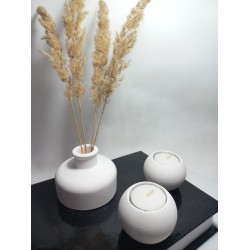 Şık Tasarım Beyaz Minimal Vazo, İkili Mumluk Set Ev&Ofis,Dekoratif Aksesuar