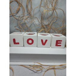  LOVE Yazılı 4'lü Dekoratif Mumluk Set Beyaz-Kırmızı