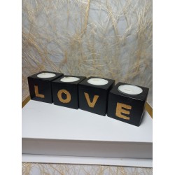  LOVE Yazılı 4'lü Dekoratif Mumluk Set Siyah-Gold
