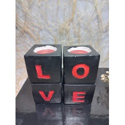  LOVE Yazılı 4'lü Dekoratif Mumluk Set Kırmızı-Siyah