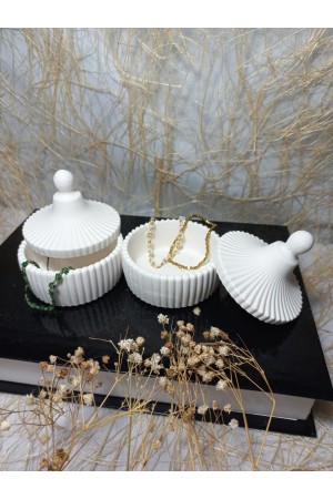 2'li Dekoratif Çok Amaçlı Takı Kutusu Beyaz