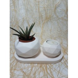 Geometrik Desenli Tabaklı Sukulent Saksı ve Mumluk Set, Masa Sehpa Üstü Dekoratif Obje Beyaz Geometrik Desenli Tabaklı Sukulent Saksı ve Mumluk Set, Masa Sehpa Üstü Dekoratif Obje Beyaz