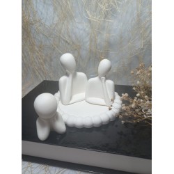 Bubble Yuvarlak Tabakta 3'lü Aile Set Dekoratif Biblo Beyaz