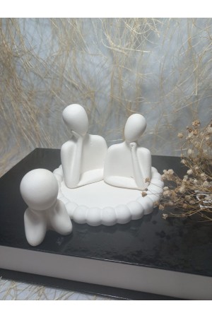 Bubble Yuvarlak Tabakta 3'lü Aile Set Dekoratif Biblo Beyaz