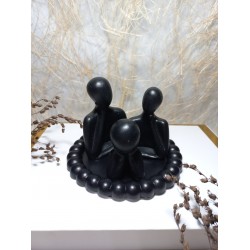 Bubble Yuvarlak Tabakta 3'lü Aile Set Dekoratif Biblo Siyah