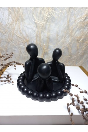 Bubble Yuvarlak Tabakta 3'lü Aile Set Dekoratif Biblo Siyah