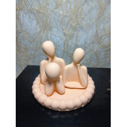 Bubble Yuvarlak Tabakta 3'lü Aile Set Dekoratif Biblo Ten Rengi