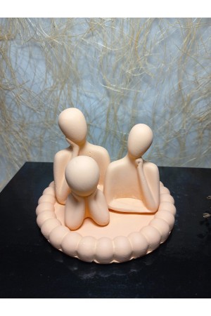 Bubble Yuvarlak Tabakta 3'lü Aile Set Dekoratif Biblo Ten Rengi