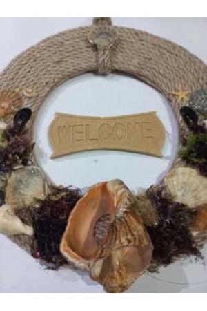 WELCOME Yazılı Doğal Deniz Kabukları Süslemeli Kapı Süsü 
