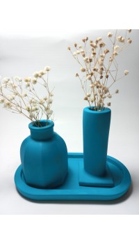 Tabaklı Dekoratif İkili Vazo Set Random