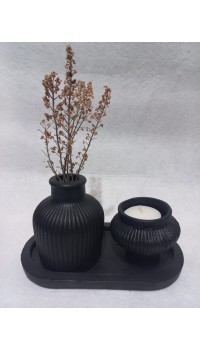 TABAKLI KÜP VAZOLU FİJİ MUMLUK SET SİYAH TABAKLI KÜP VAZOLU FİJİ MUMLUK SET SİYAH