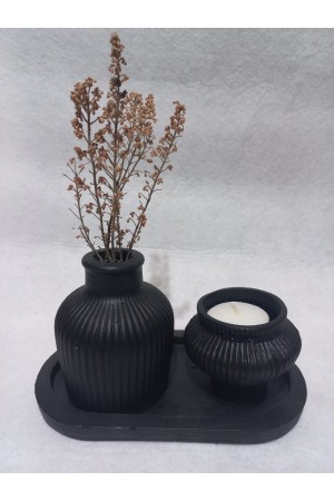 TABAKLI KÜP VAZOLU FİJİ MUMLUK SET SİYAH
