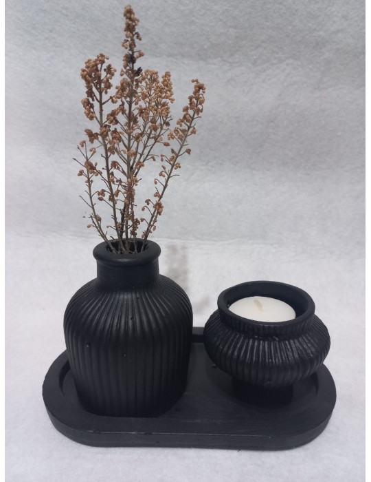 TABAKLI KÜP VAZOLU FİJİ MUMLUK SET SİYAH TABAKLI KÜP VAZOLU FİJİ MUMLUK SET SİYAH