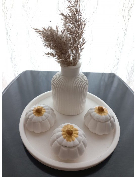 Tabakta 3'lü Mini Balkabağı Vazo Dekoratif Set Beyaz Tabakta 3'lü Mini Balkabağı Vazo Dekoratif Set Beyaz