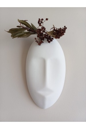 Dekoratif Mask Duvar Vazosu, Duvar Dekoru ,Heykel Duvar Süsü, Beyaz