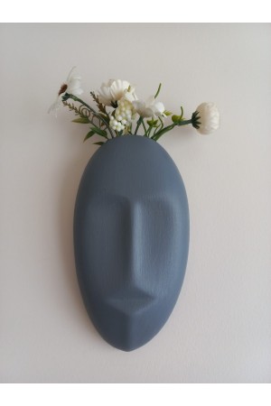Dekoratif Mask Duvar Vazosu, Duvar Dekoru ,Heykel Duvar Süsü, Gri