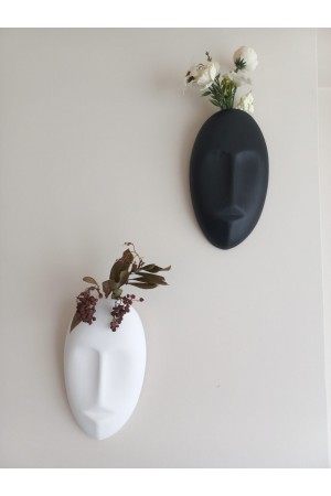 Dekoratif 2'li Yüz Duvar Vazosu, Duvar Süsü ,Heykel Aksesuar Siyah Beyaz