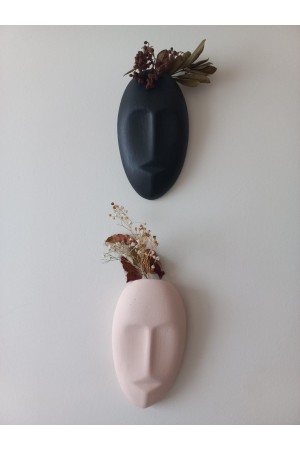 Dekoratif 2'li Yüz Duvar Vazosu, Duvar Süsü ,Heykel Aksesuar Siyah Bej