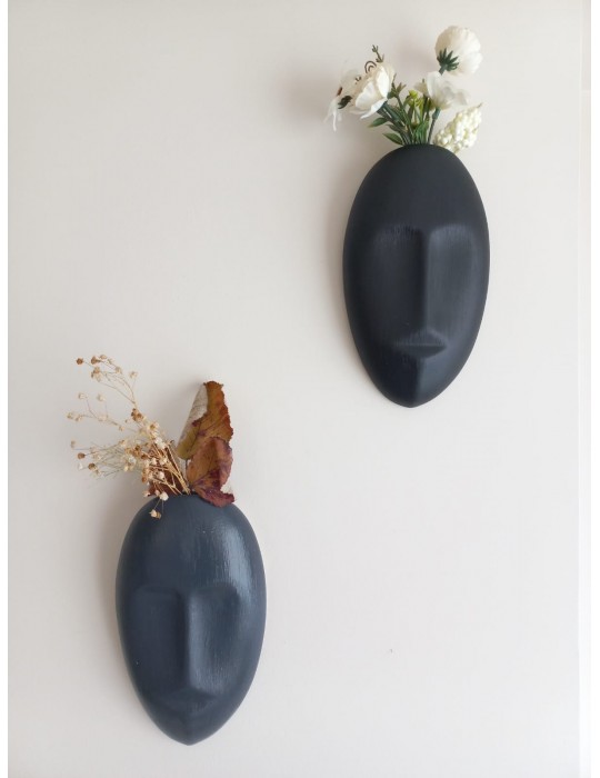 Dekoratif 2'li Yüz Duvar Vazosu, Duvar Süsü ,Heykel Aksesuar Siyah Antrasit Dekoratif 2'li Yüz Duvar Vazosu, Duvar Süsü ,Heykel Aksesuar Siyah Antrasit