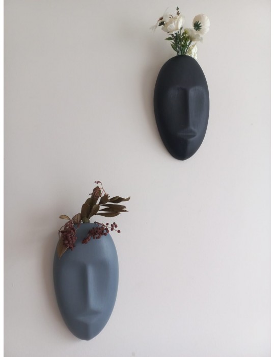 Dekoratif 2'li Yüz Duvar Vazosu, Duvar Süsü ,Heykel Aksesuar Siyah Gri Dekoratif 2'li Yüz Duvar Vazosu, Duvar Süsü ,Heykel Aksesuar Siyah Gri