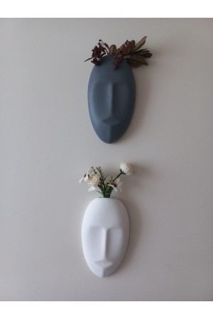 Dekoratif 2'li Yüz Duvar Vazosu, Duvar Süsü ,Heykel Aksesuar Beyaz Gri