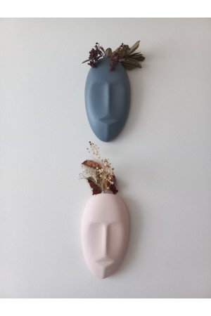 Dekoratif 2'li Yüz Duvar Vazosu, Duvar Süsü ,Heykel Aksesuar Gri Bej